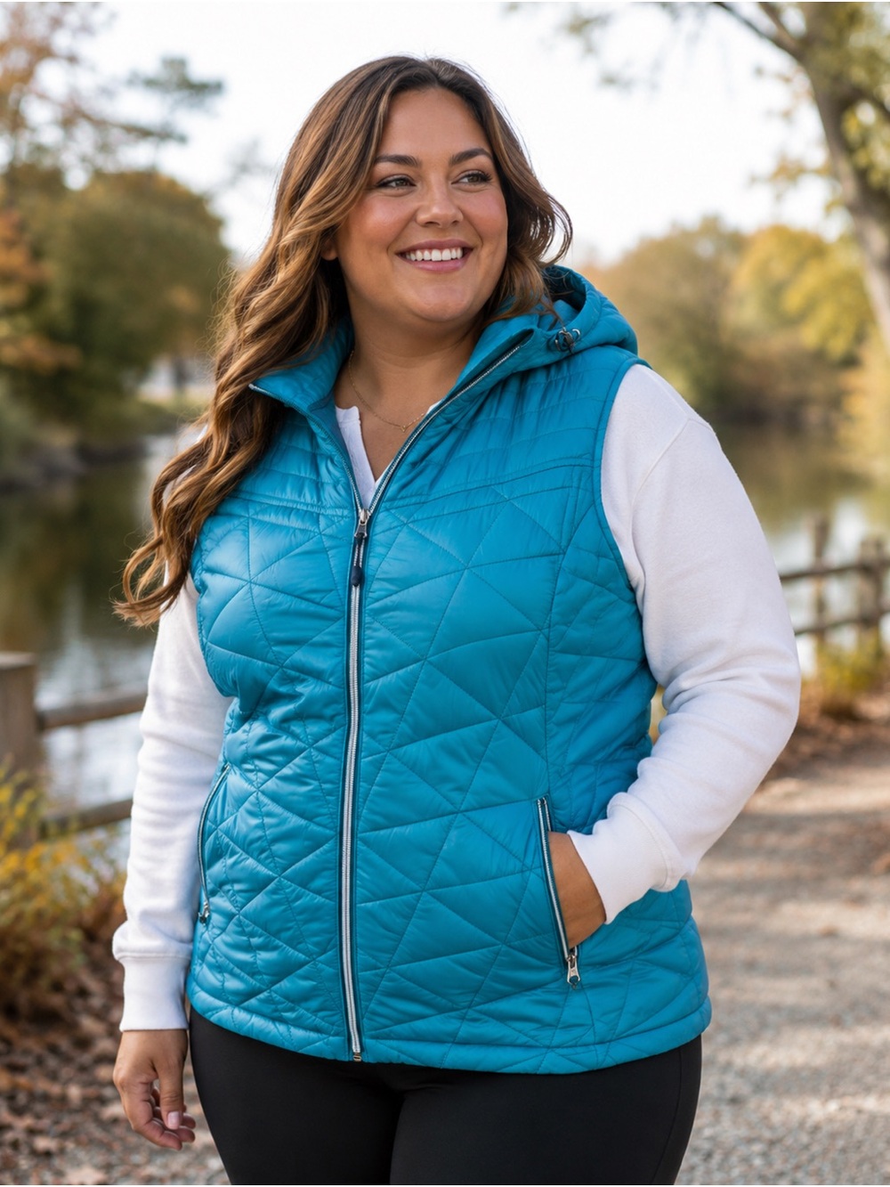 Tek Gear Women’s XXL Teal Hooded Quilted Puffer Vest Lightweight